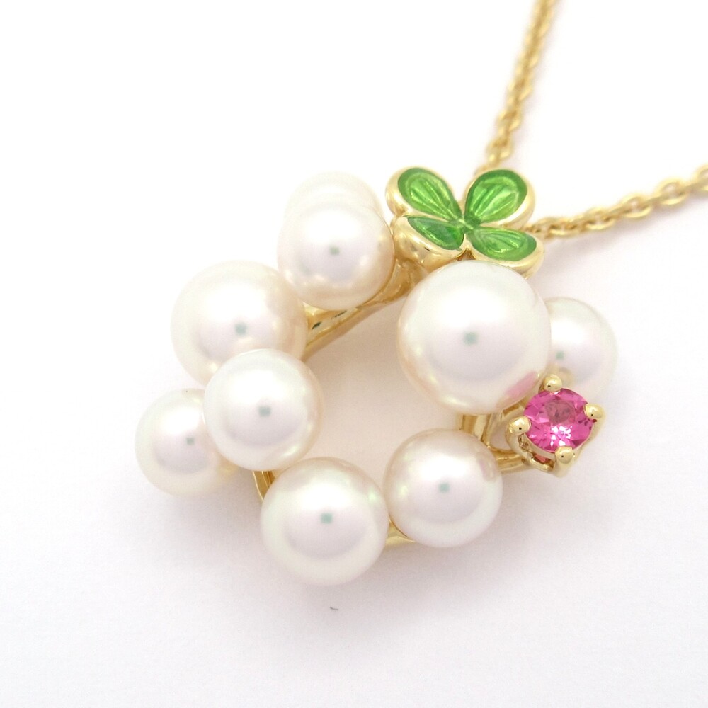 Mikimoto Necklace 18K Yellow Gold Akoya Pearl Spinel Green